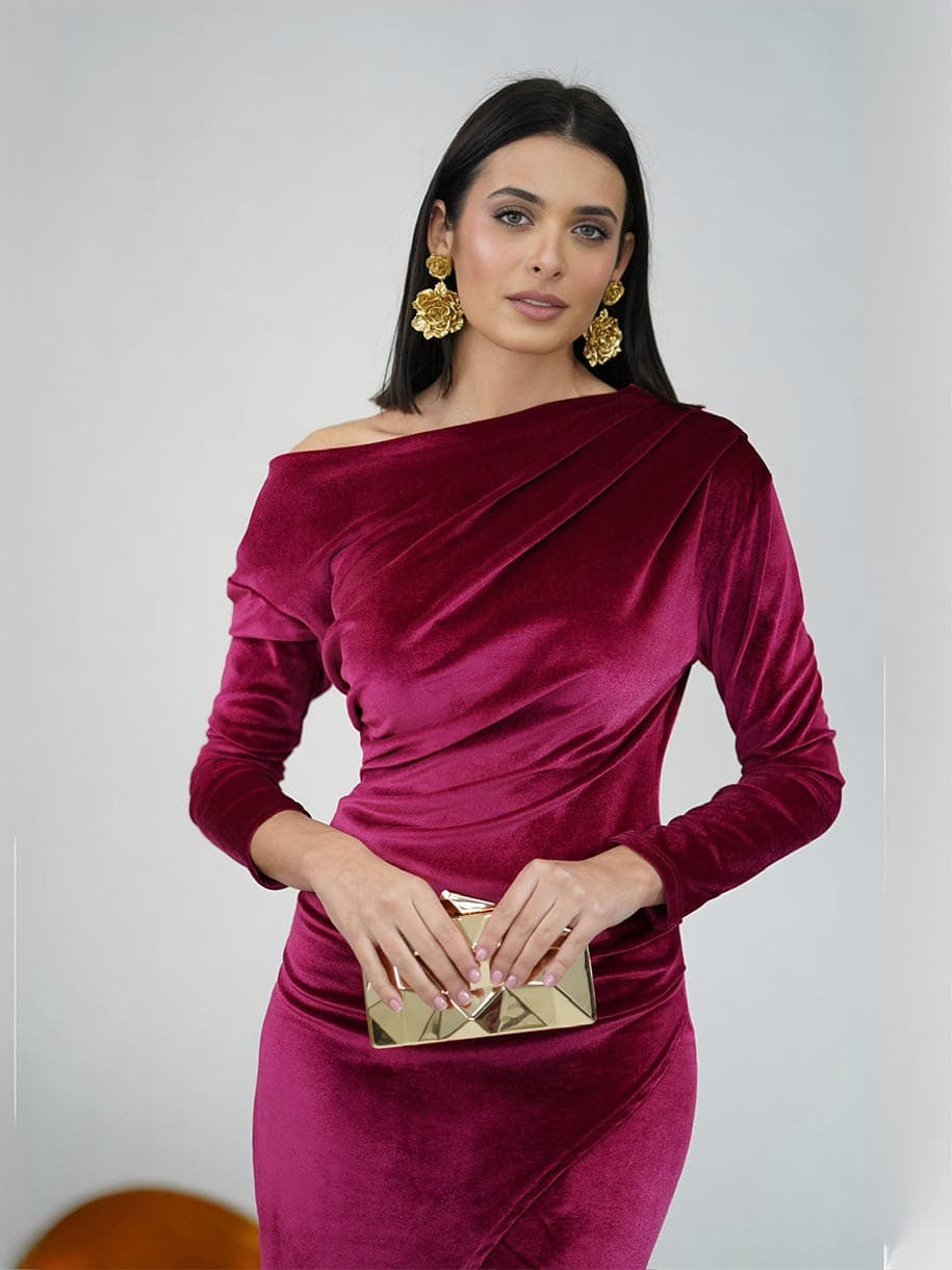 VESTIDO TERCIOPELO ASIMÉTRICO