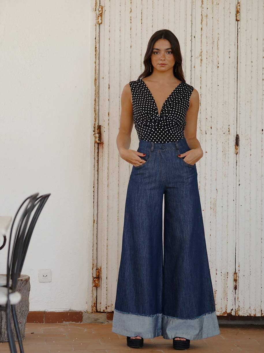 JEANS PALAZZO TIRO ALTO VUELTA