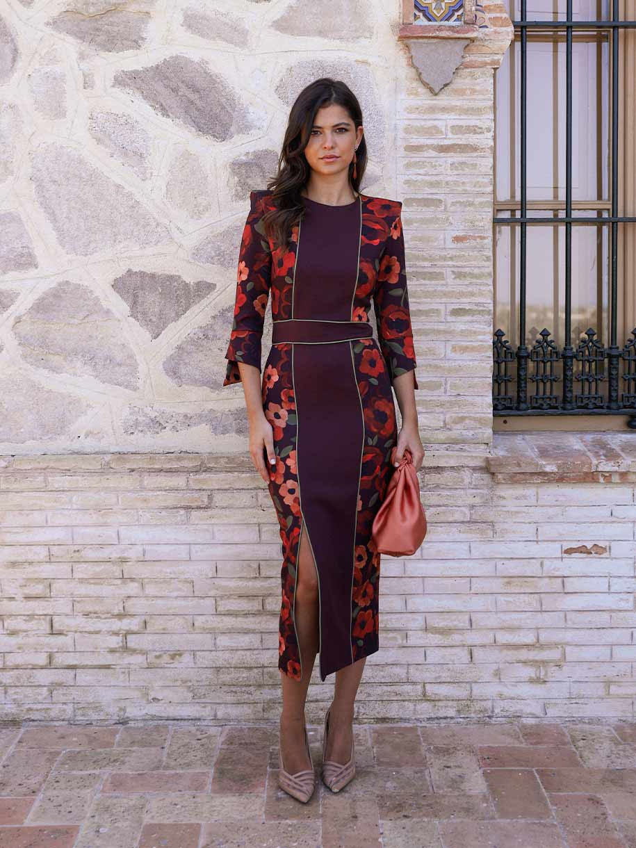 VESTIDO FLORES GRANATE