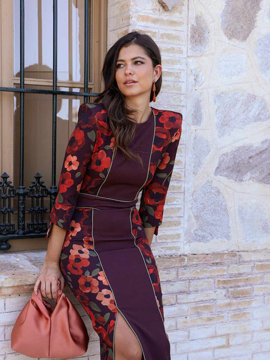 VESTIDO FLORES GRANATE