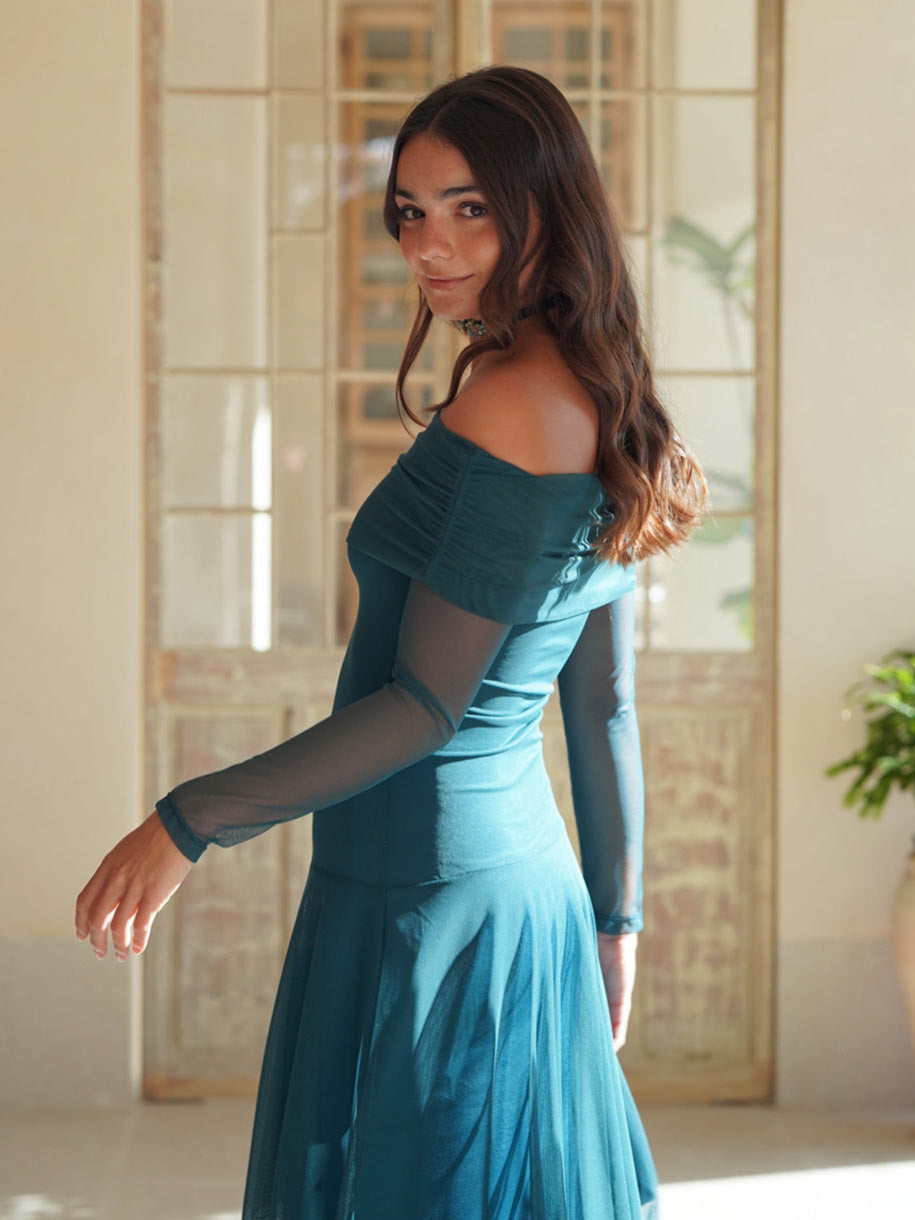 VESTIDO TUL BARDOT AZUL