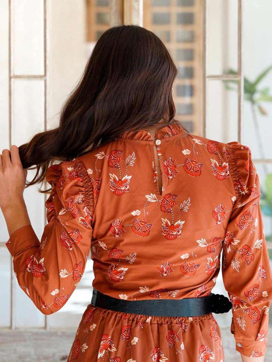 FALDA FLORAL TERRACOTA