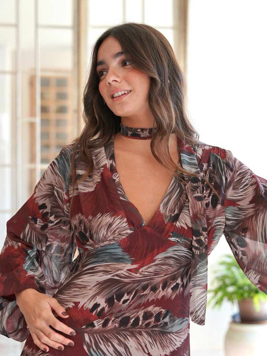 VESTIDO PRINT PLUMAS
