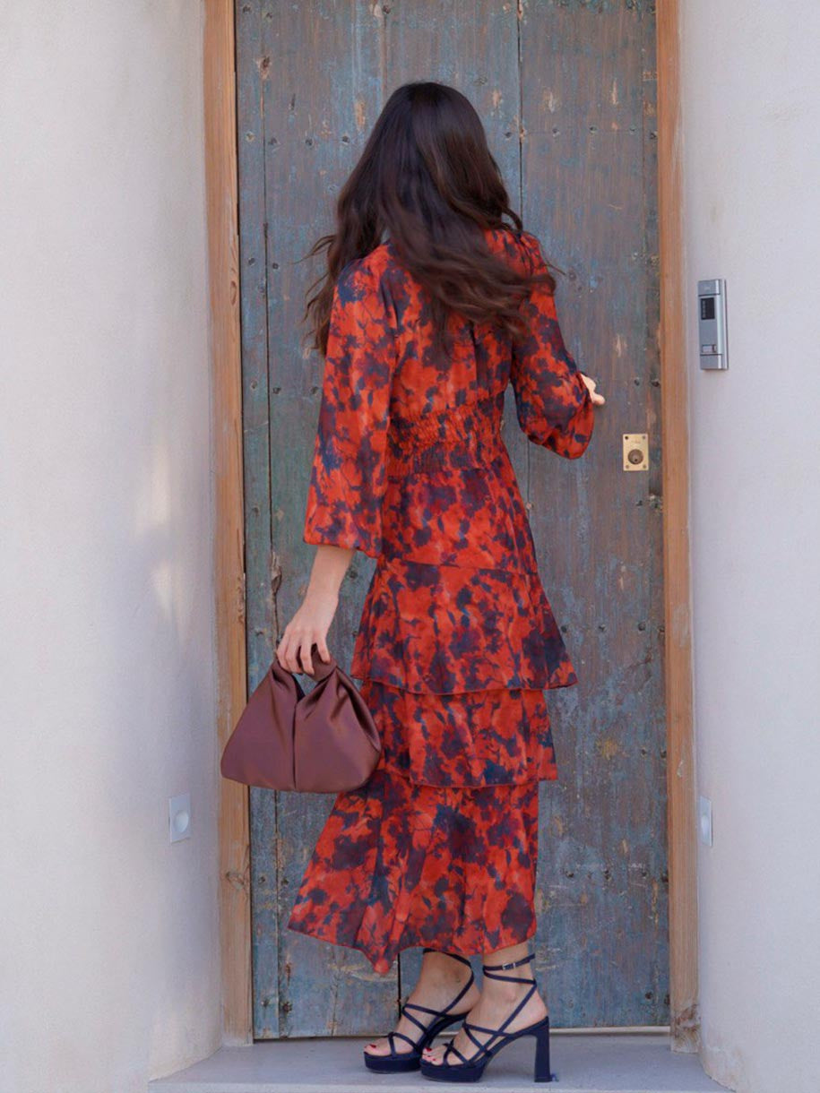 VESTIDO FLORAL VOLANTES ROUGE