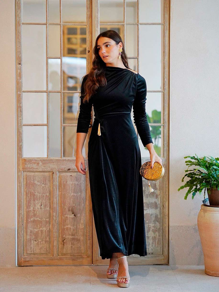 VESTIDO TERCIOPELO APLIQUE LÁGRIMA