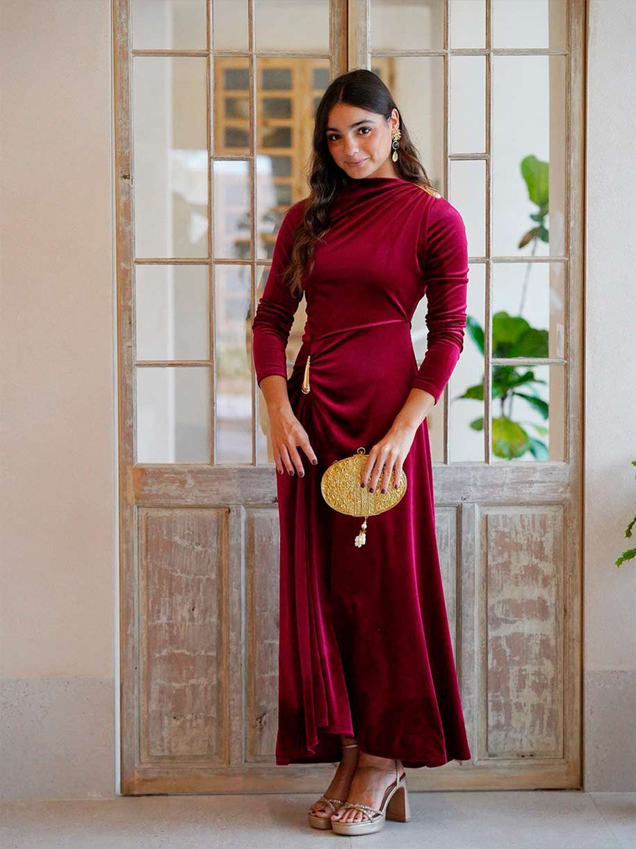 VESTIDO TERCIOPELO APLIQUE LÁGRIMA