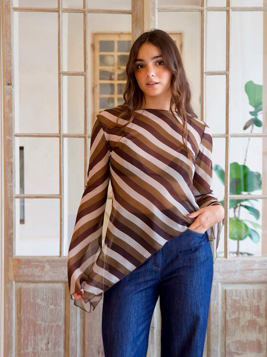 BLUSA TRANSPARENCIAS ASIMÉTRICA