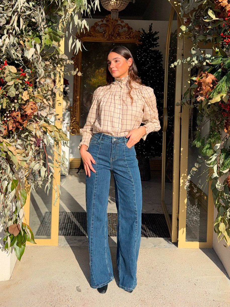 Camisa de cuadros de mujer, de algodon