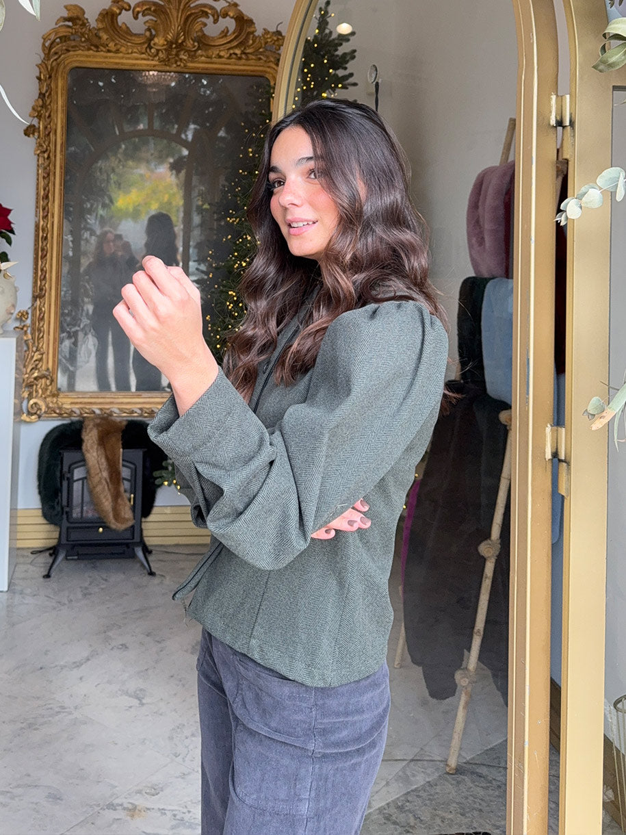 Chaqueta verde con botones casual de mujer