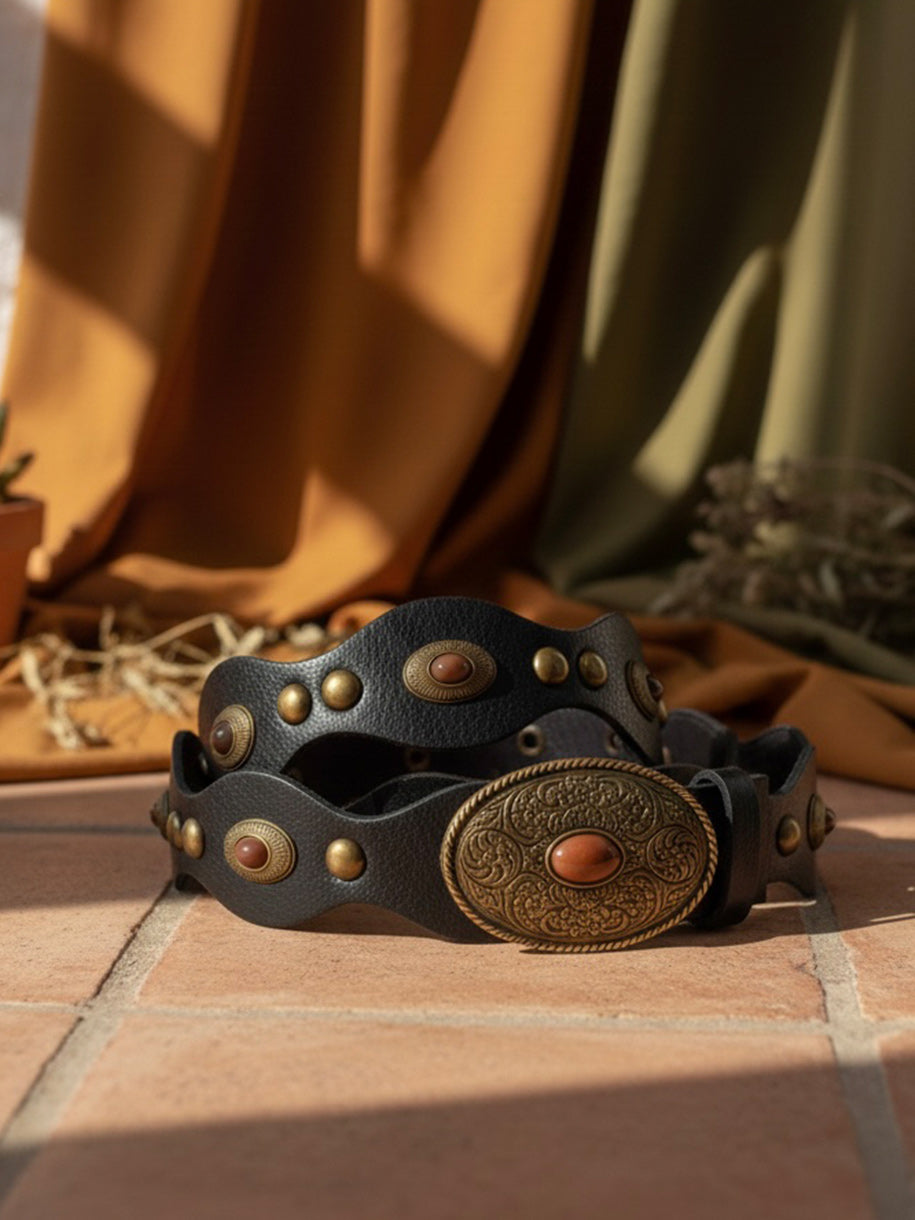 Cinturón de mujer estilo boho en color negro