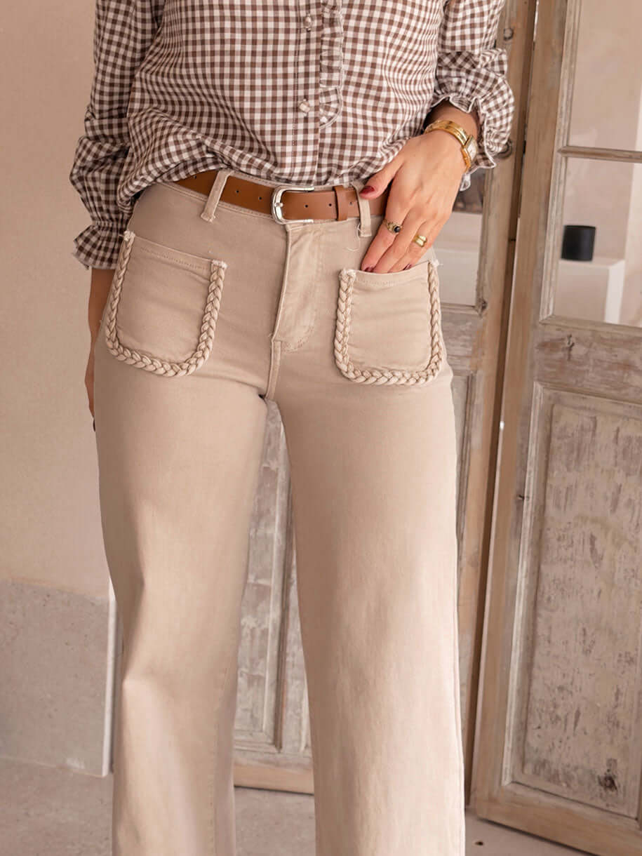 Jeans con dos bolsillos trenzados de mujer