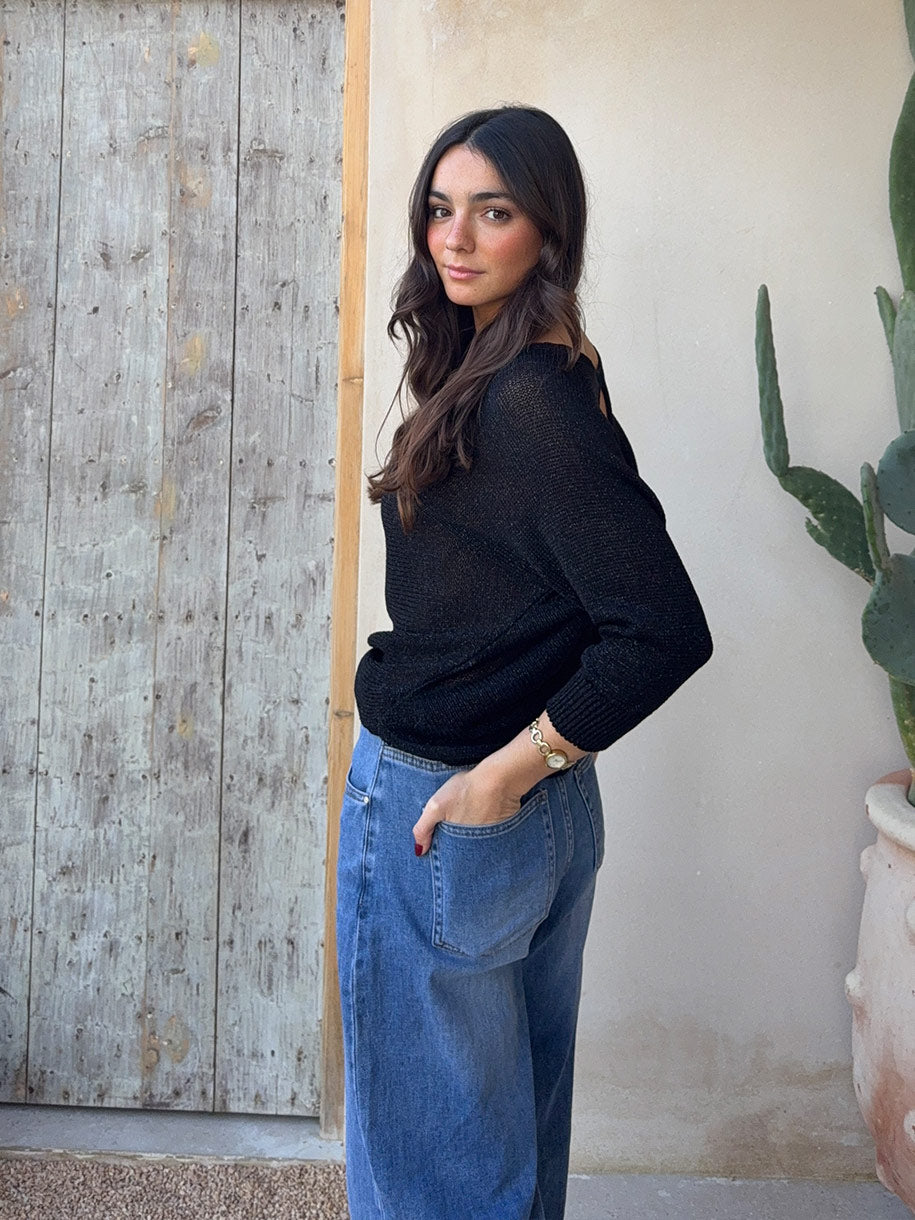 Jersey de mujer con lurex en color negro
