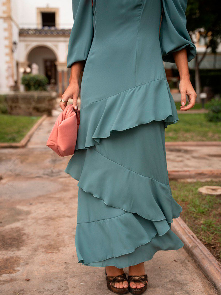 Vestido Azul con Volantes