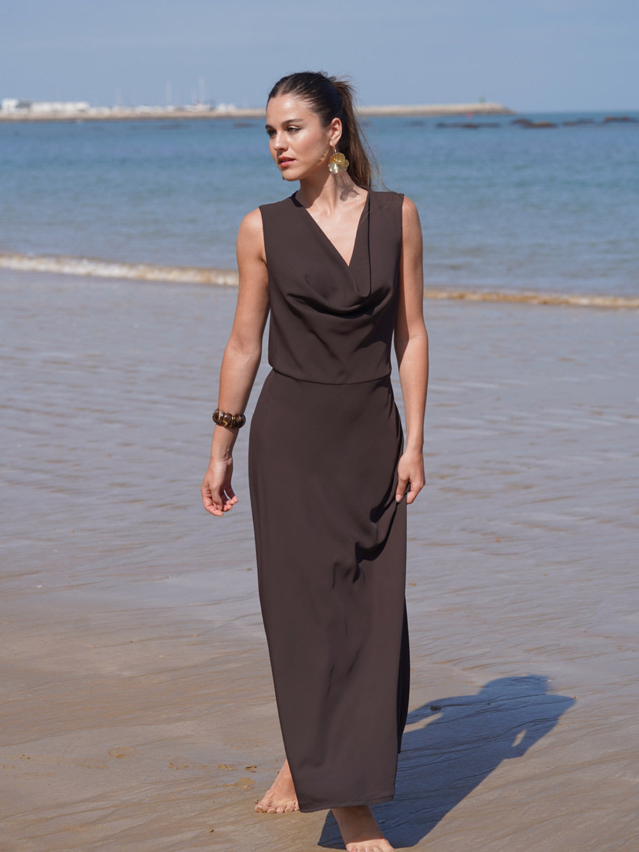 Vestido chocolate midi