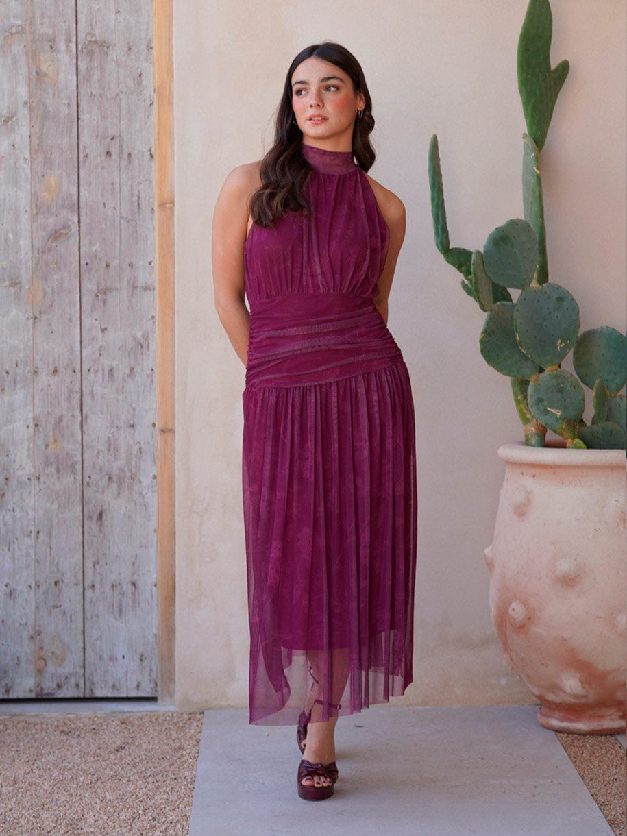 Vestido de cuello halter morado