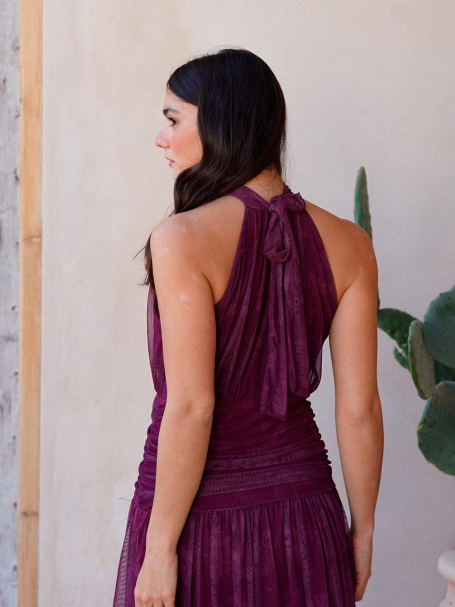 Vestido cuello halter con lazo