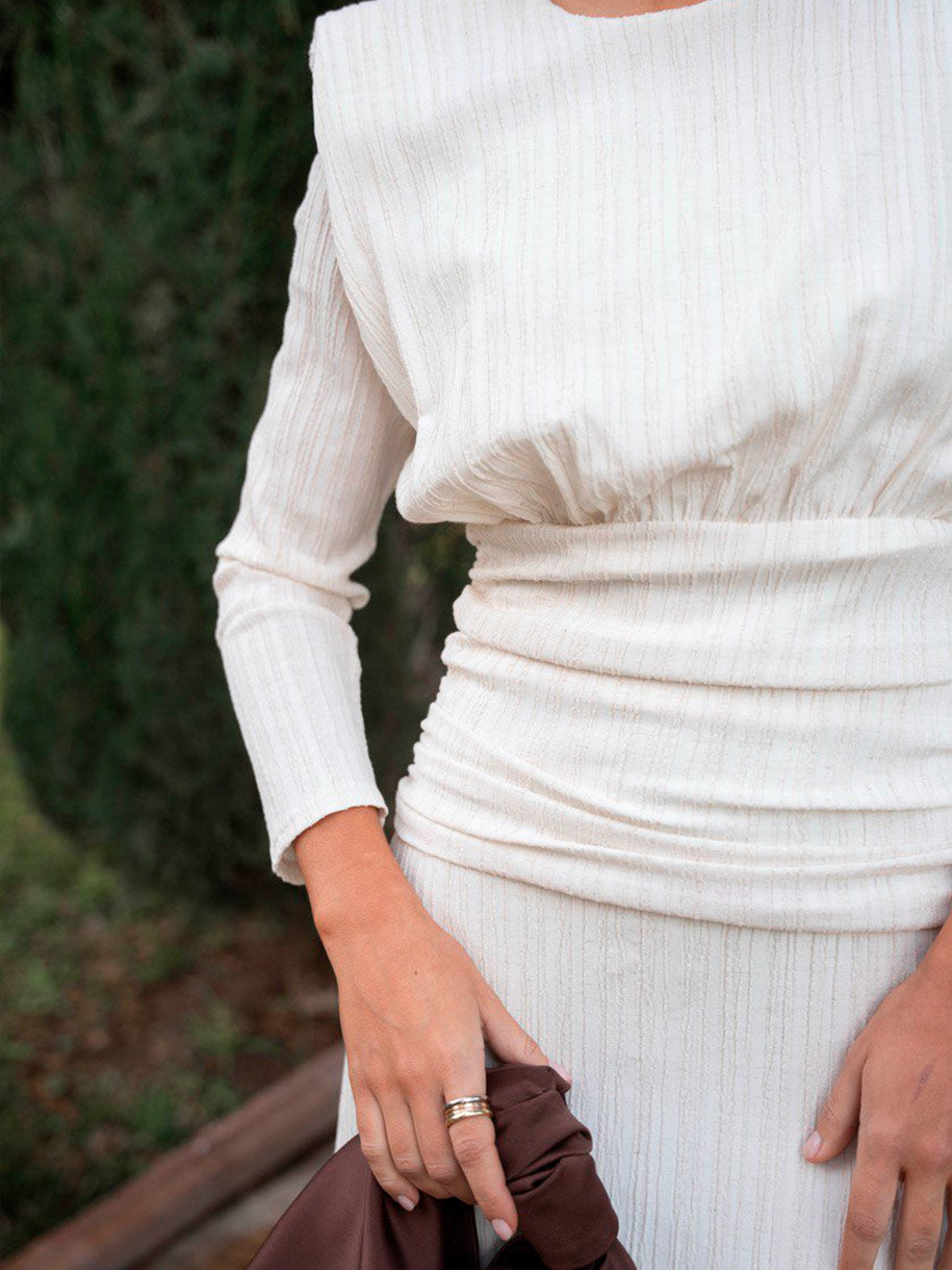 Vestido fruncido blanco midi