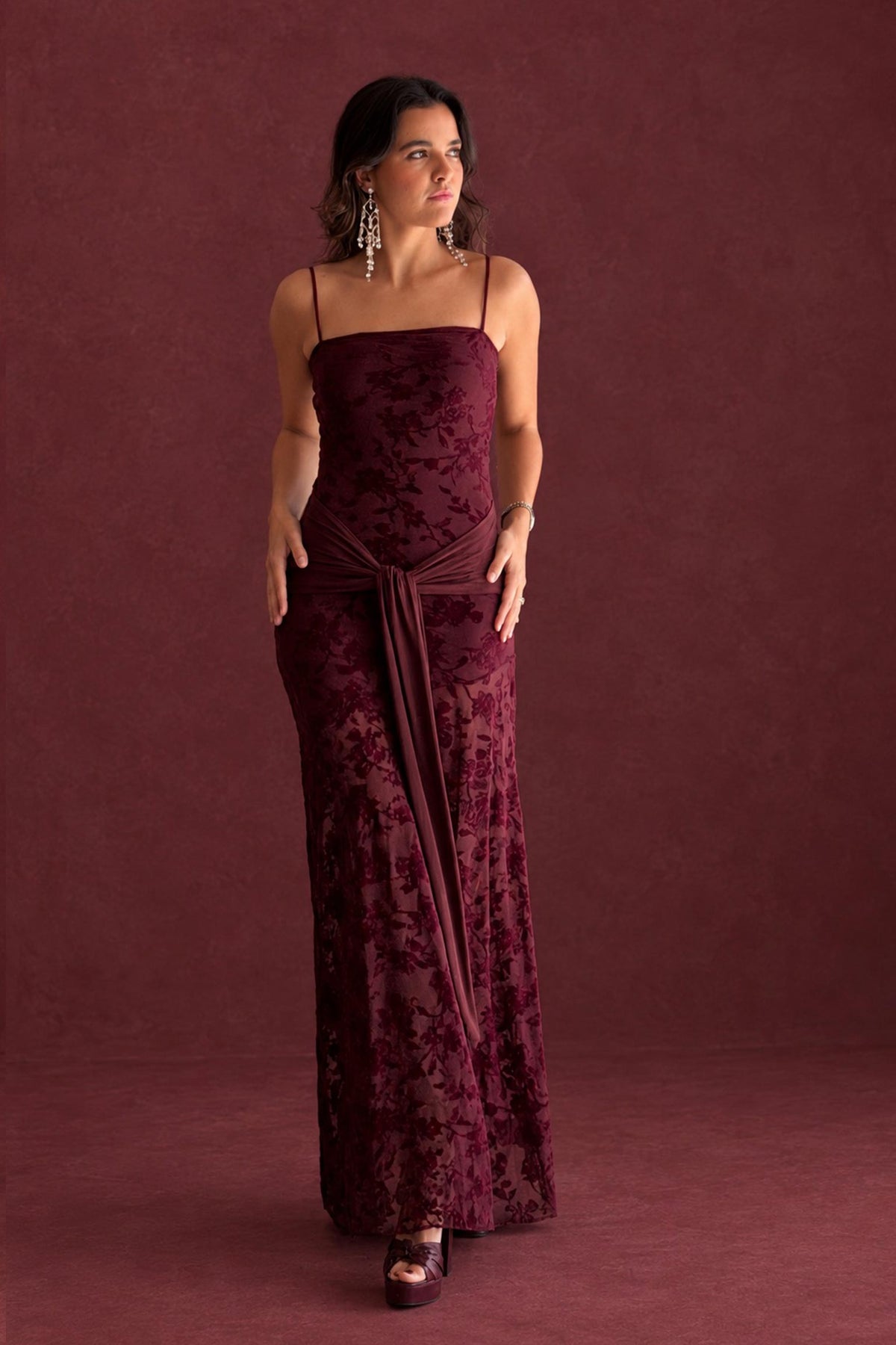 VESTIDO PALABRA DE HONOR TERCIOPELO FLOCADO