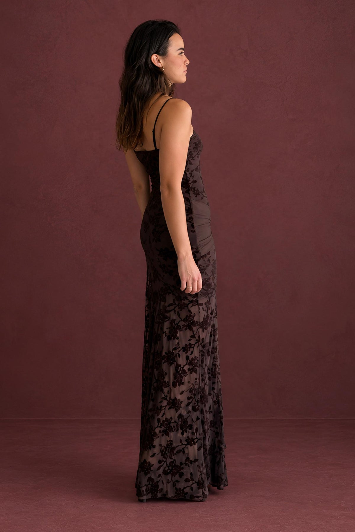 VESTIDO PALABRA DE HONOR TERCIOPELO FLOCADO