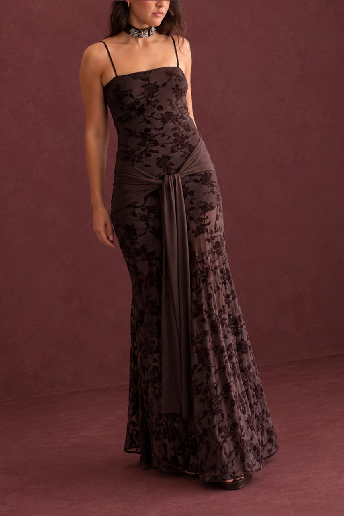 VESTIDO PALABRA DE HONOR TERCIOPELO FLOCADO
