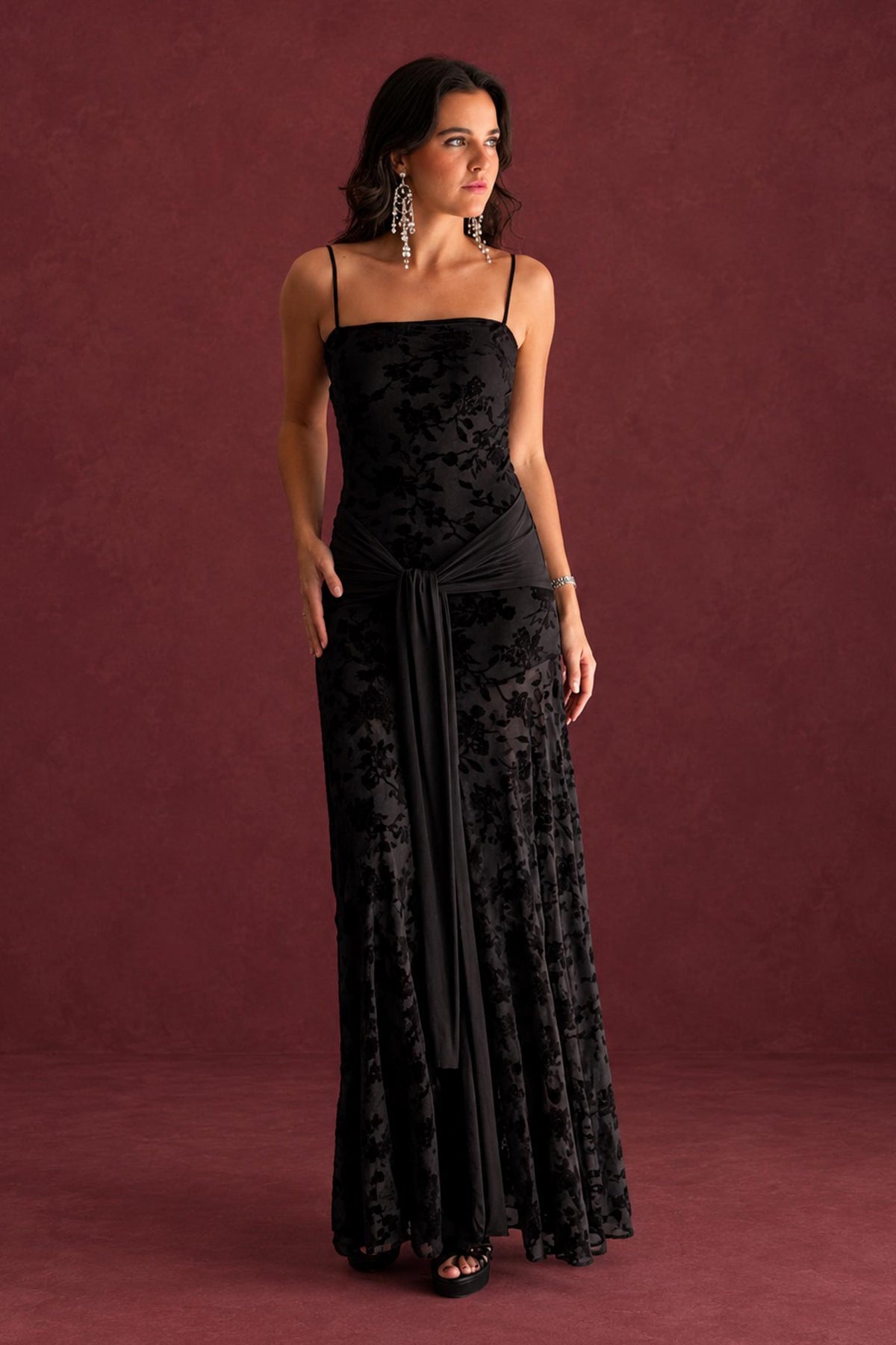 VESTIDO PALABRA DE HONOR TERCIOPELO FLOCADO