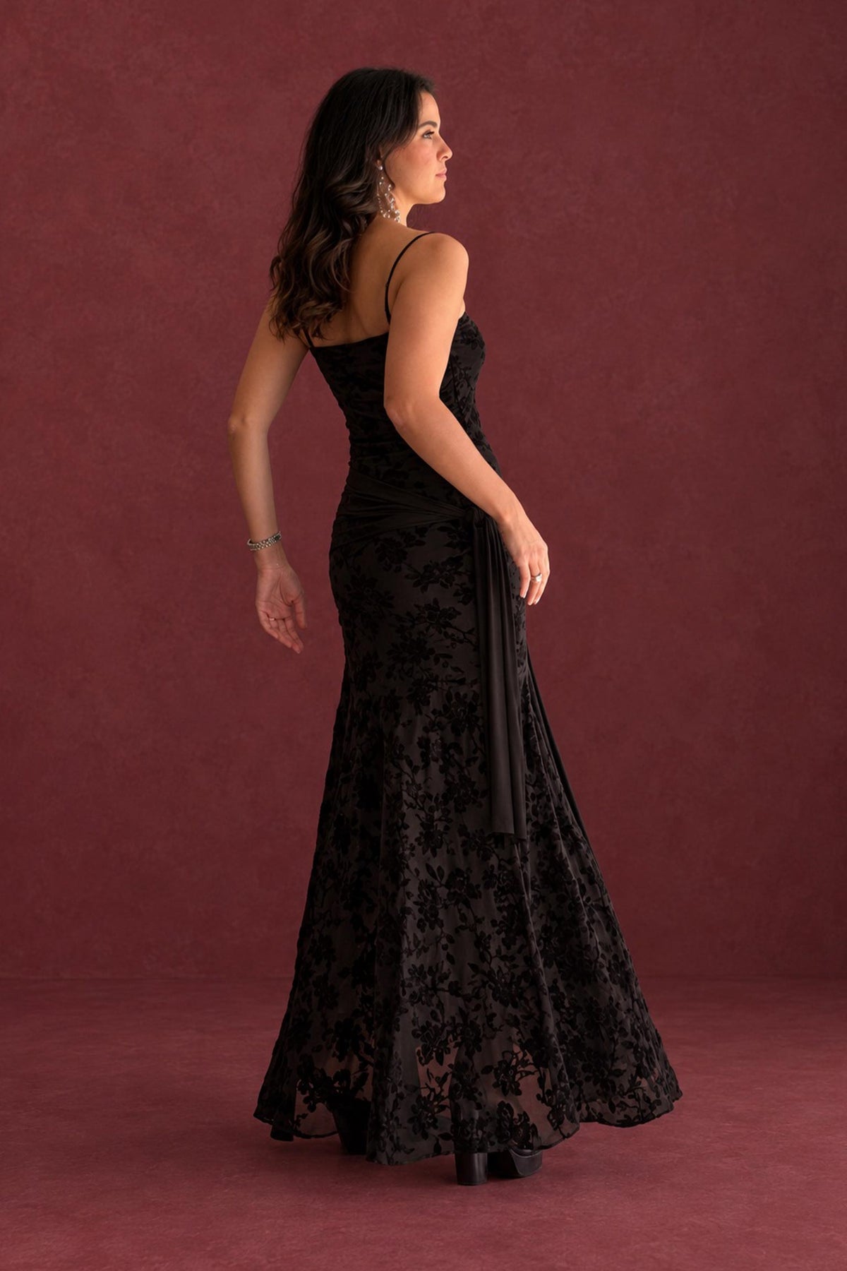 VESTIDO PALABRA DE HONOR TERCIOPELO FLOCADO