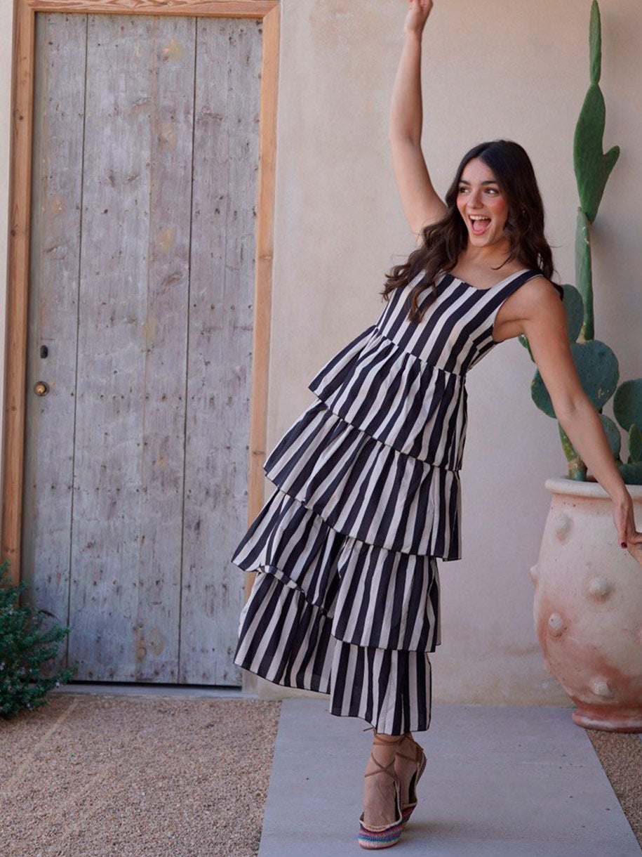 VESTIDO RAYAS VOLANTES