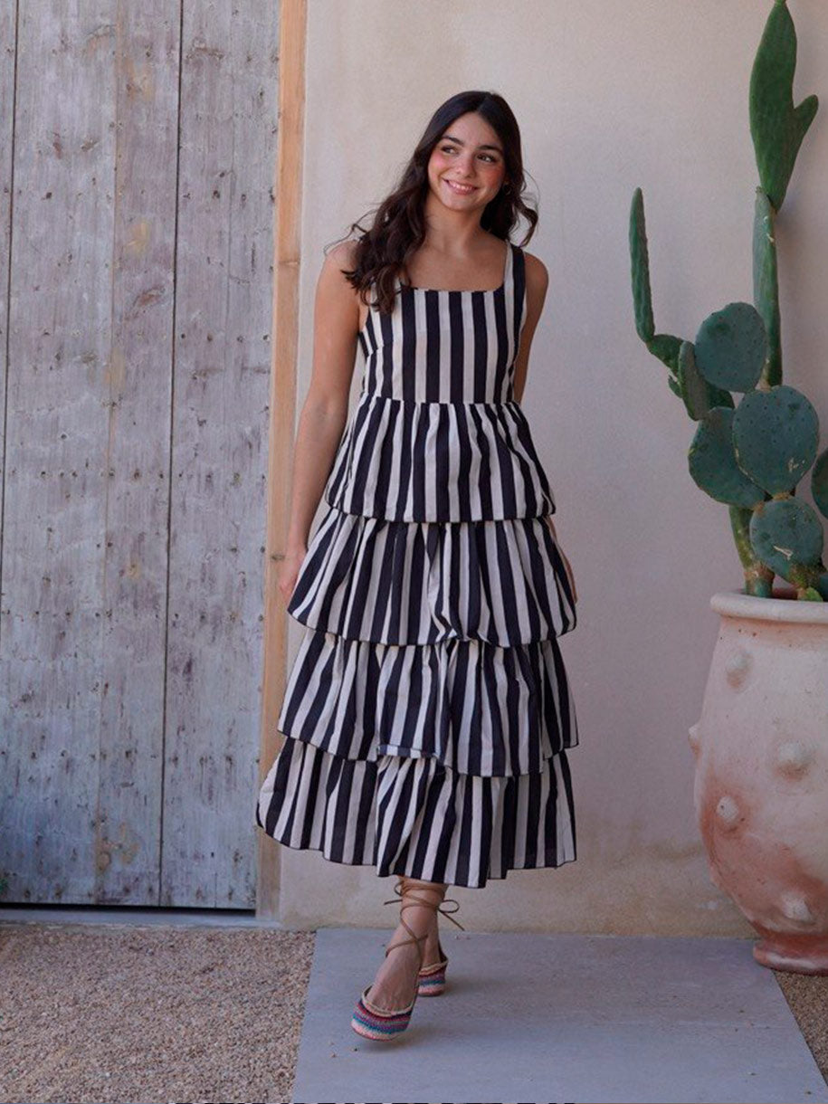 VESTIDO RAYAS VOLANTES