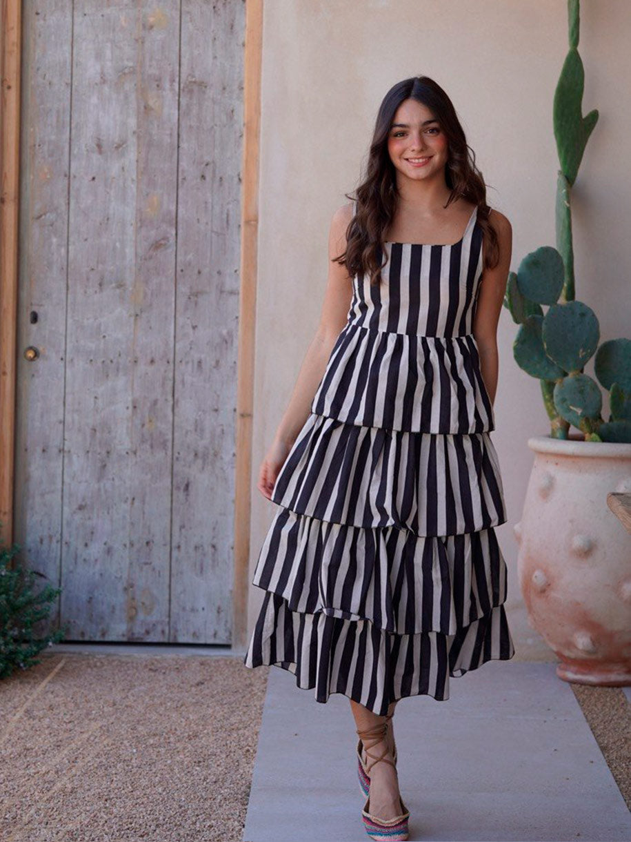 VESTIDO RAYAS VOLANTES