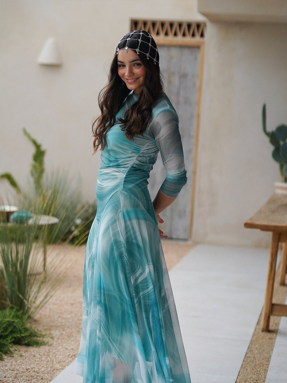 Vestido de fiesta con tul en color azul