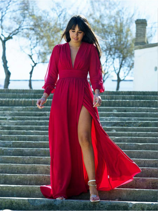 Vestido de Fiesta Laura, Vestido de Fiesta Rojo, Vestido Damas de Honor, Mariquita Trasquilá