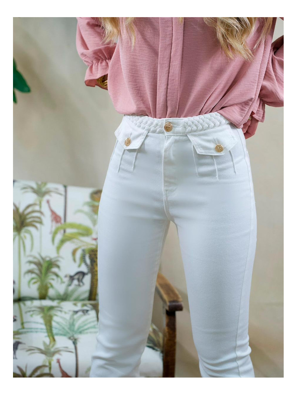 Geometría objetivo presupuesto Jeans Cinturilla Trenzada | Jeans Blanco Mujer | Mariquita Trasquilá