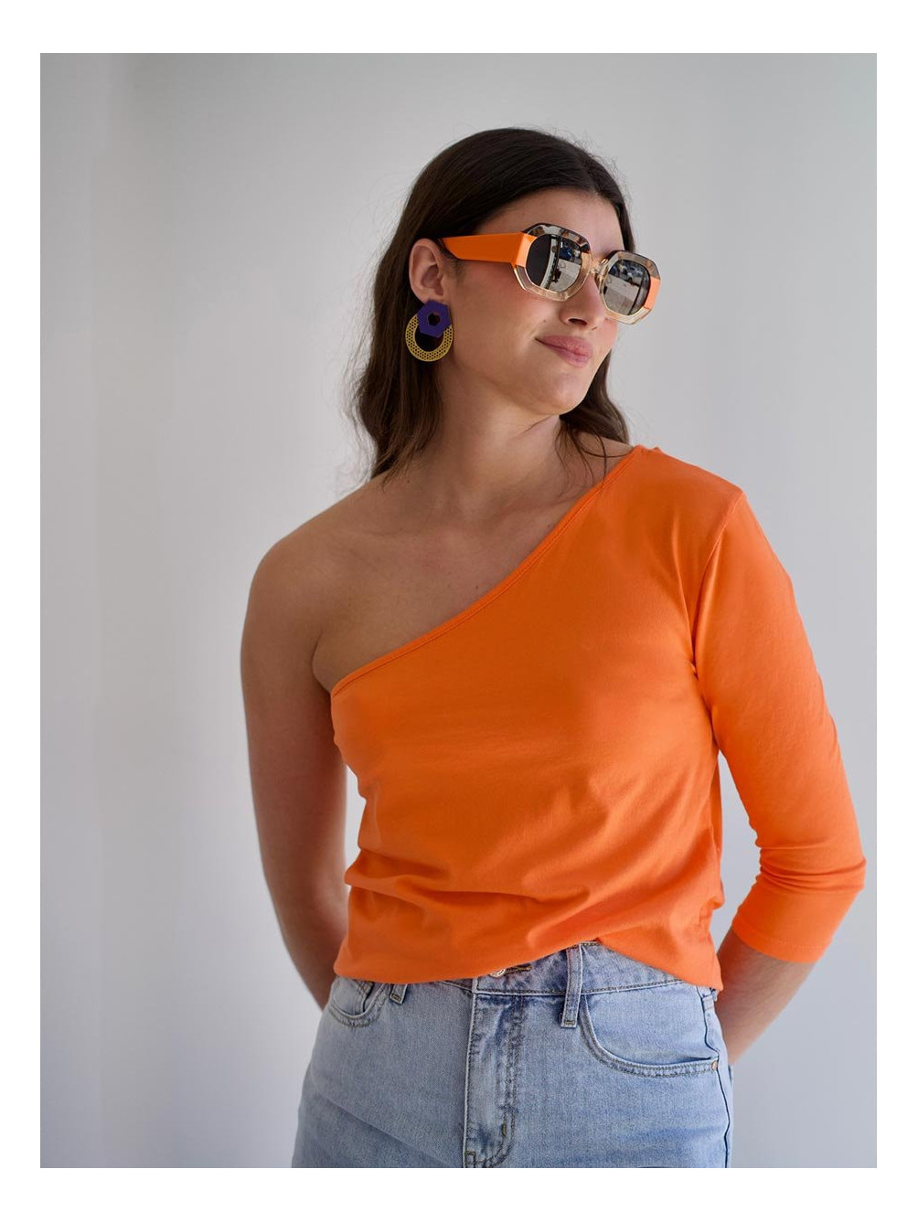 Top Asimétrico Basic, Blusa Naranja, Camiseta de Mujer, Mariquita Trasquilá
