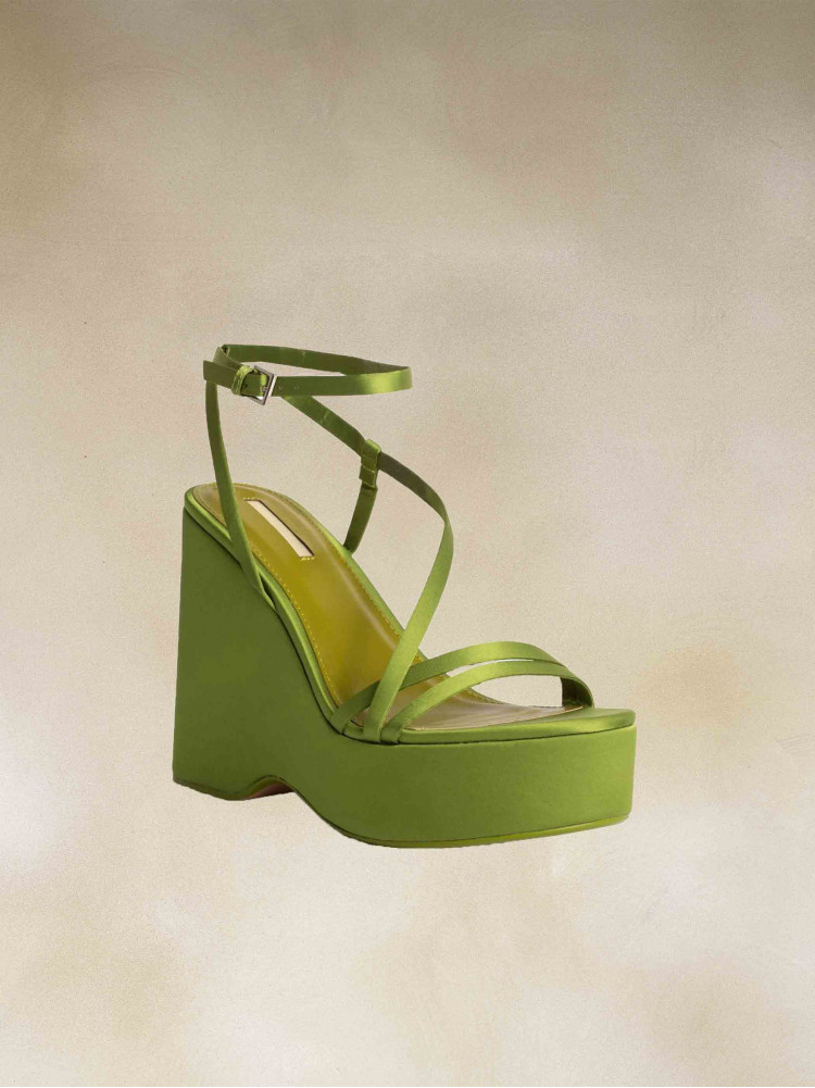 Sandalia Cuña Tiras Verdes, Sandalias de Plataforma, Zapatos de Cuña, Mariquita Trasquilá