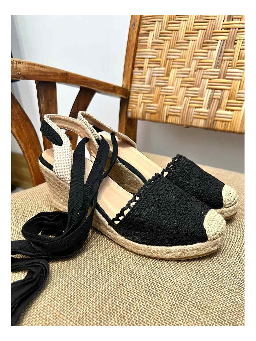 Esparteras Crochet, Esparteras Básicas, Zapatos Negros de Esparto, Mariquita Trasquilá