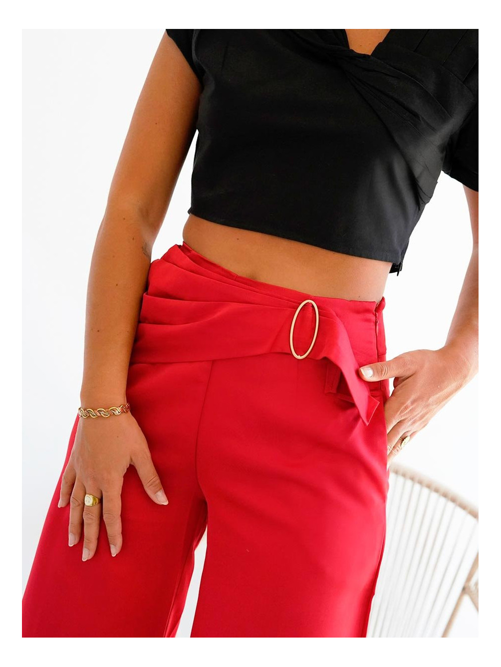 Pantalón Rojo Hebilla, Pantalón de Mujer, Pantalones de Vestir, Mariquita Trasquilá