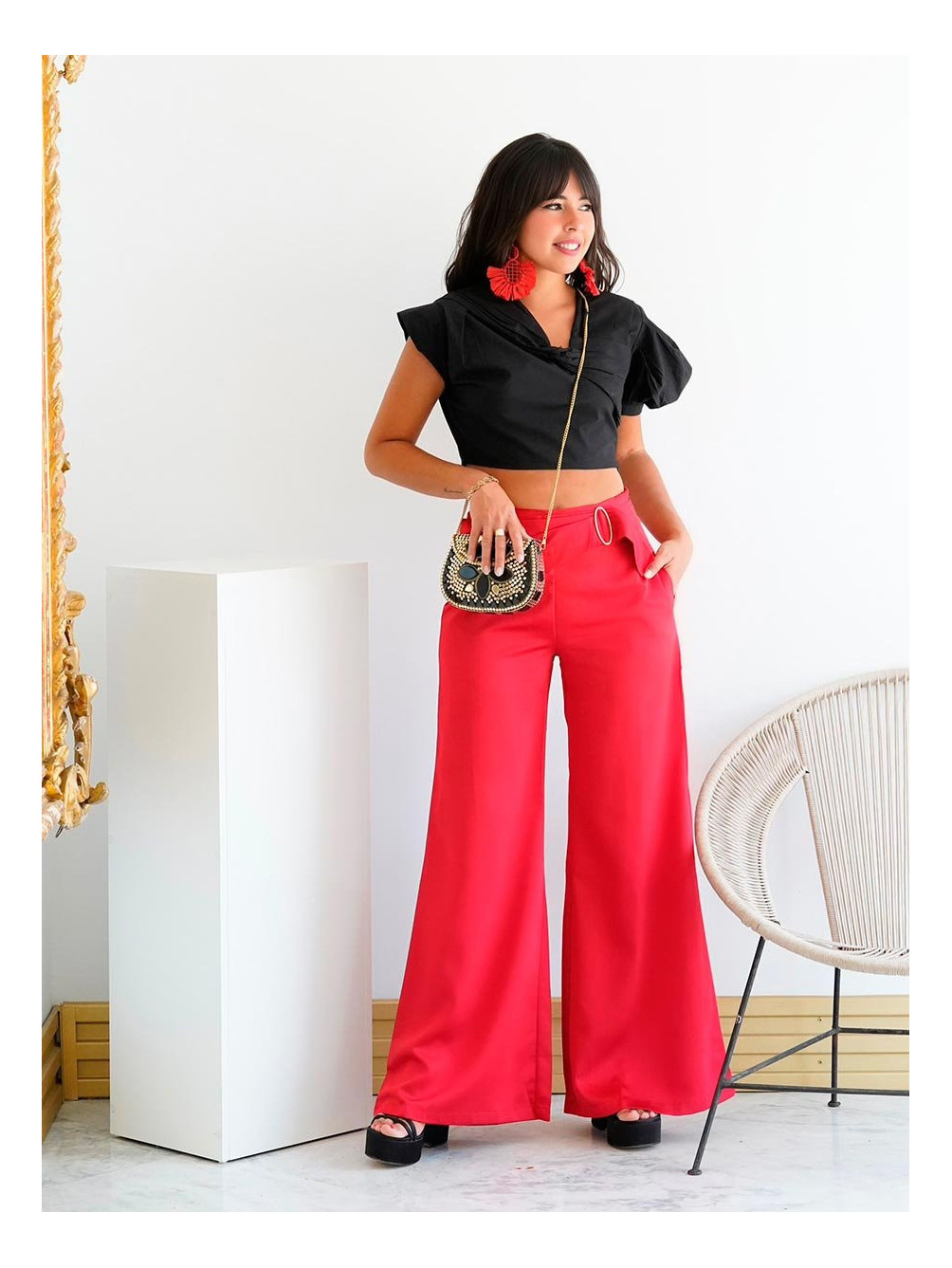 Pantalón Rojo Hebilla | Pantalón Mujer | Trasquilá