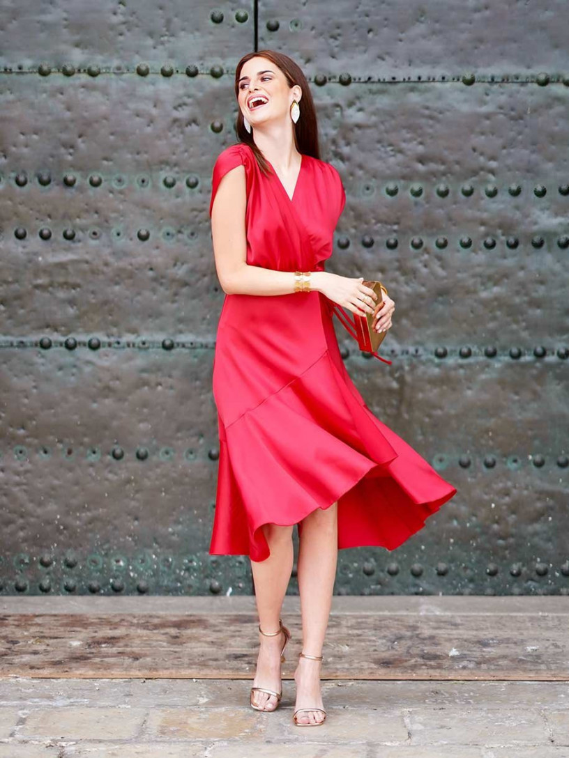 Vestido Milano Rojo, Vestido Midi, Vestido Satén, Mariquita Trasquilá