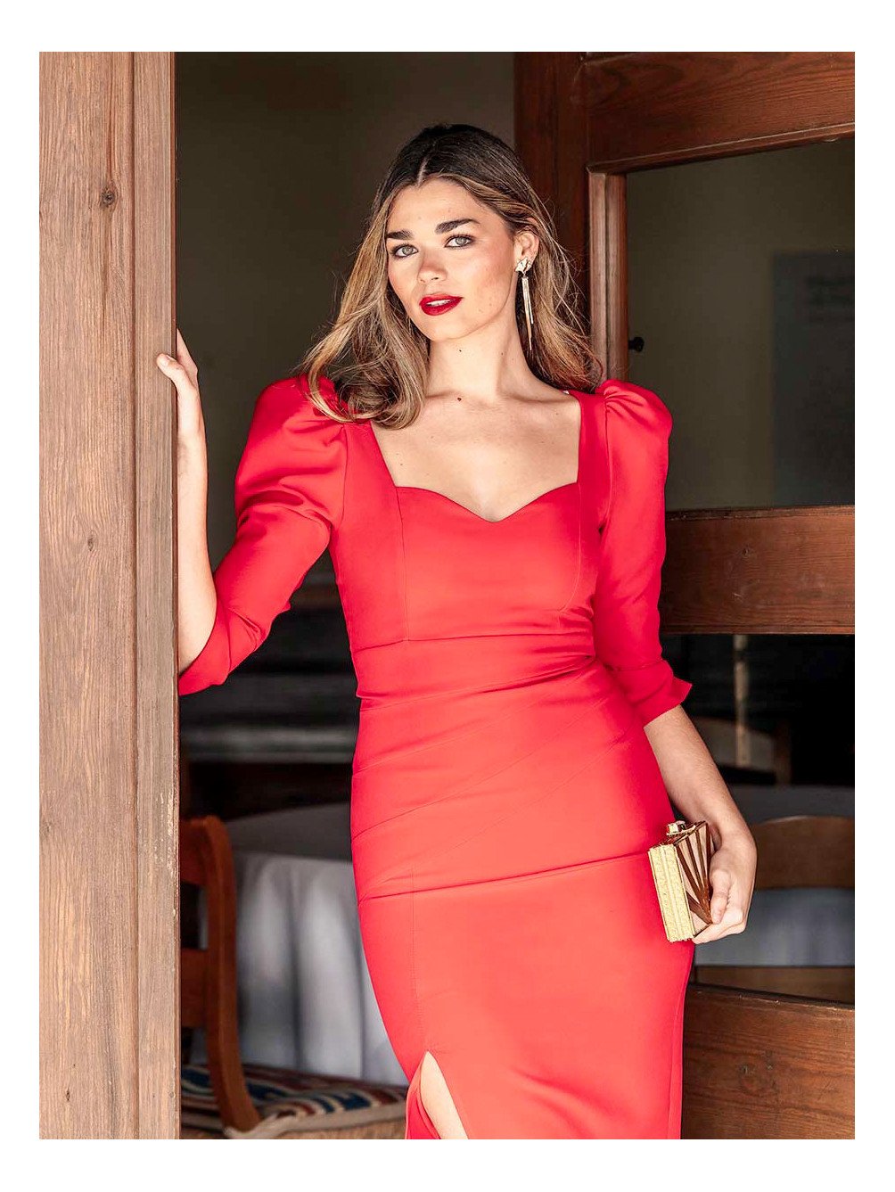 Vestido Caleta Rojo, Vestido Midi de Fiesta, Vestido Invitada Boda, Mariquita Trasquilá