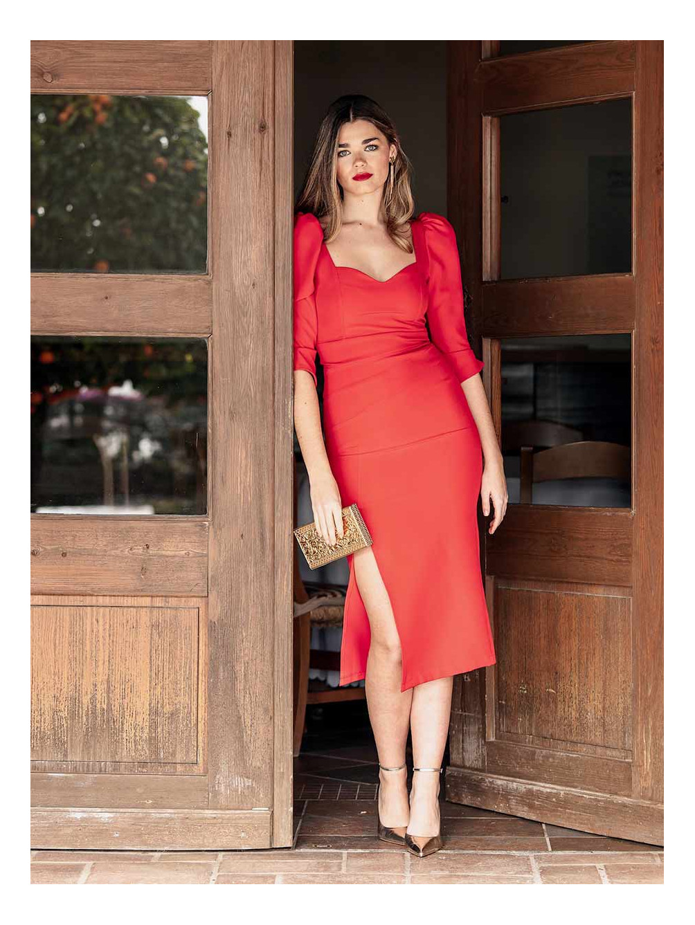 Vestido Caleta Rojo, Vestido Rojo de Fiesta, Vestido Rojo de Invitada, Mariquita Trasquilá