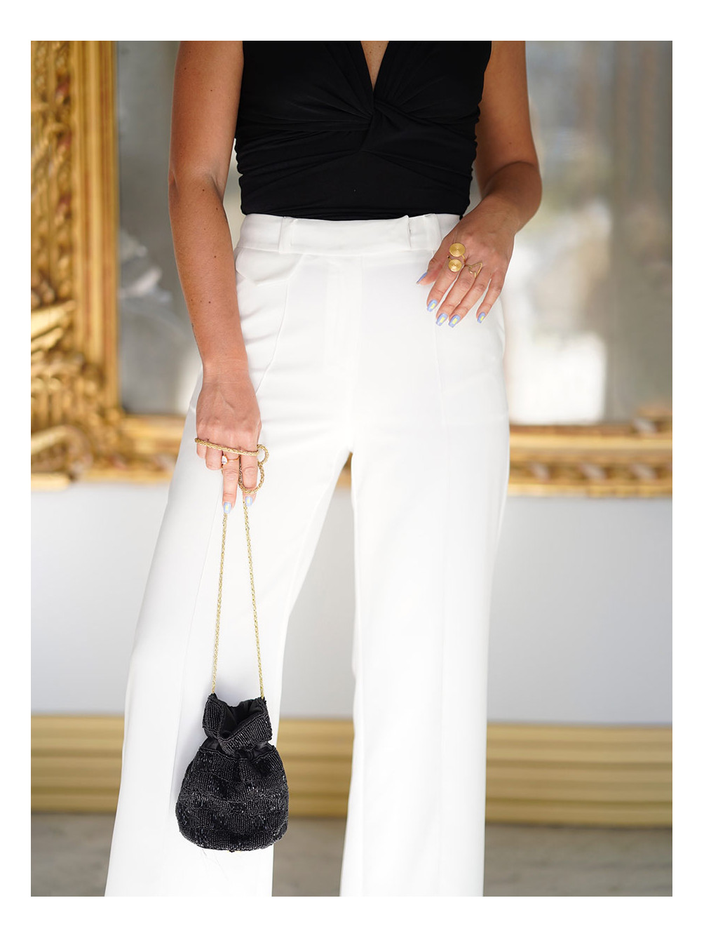 Pantalón Clásico Blanco, Pantalón de Mujer, Pantalón Palazzo, Mariquita Trasquilá