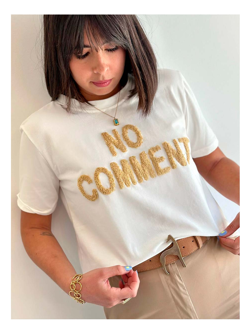 Camiseta No Comment, Camiseta Blanca, Camiseta de Manga Corta, Mariquita Trasquilá