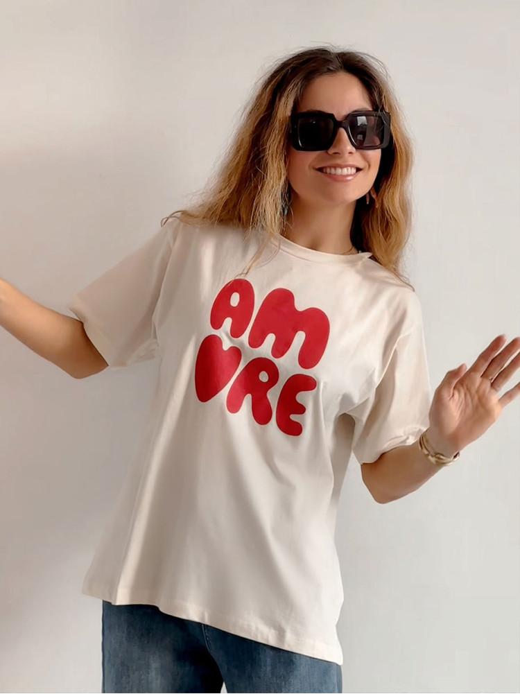 Camiseta Manga Corta Amore Blanca, Camiseta de Algodón, Camiseta de Mujer, Mariquita Trasquilá