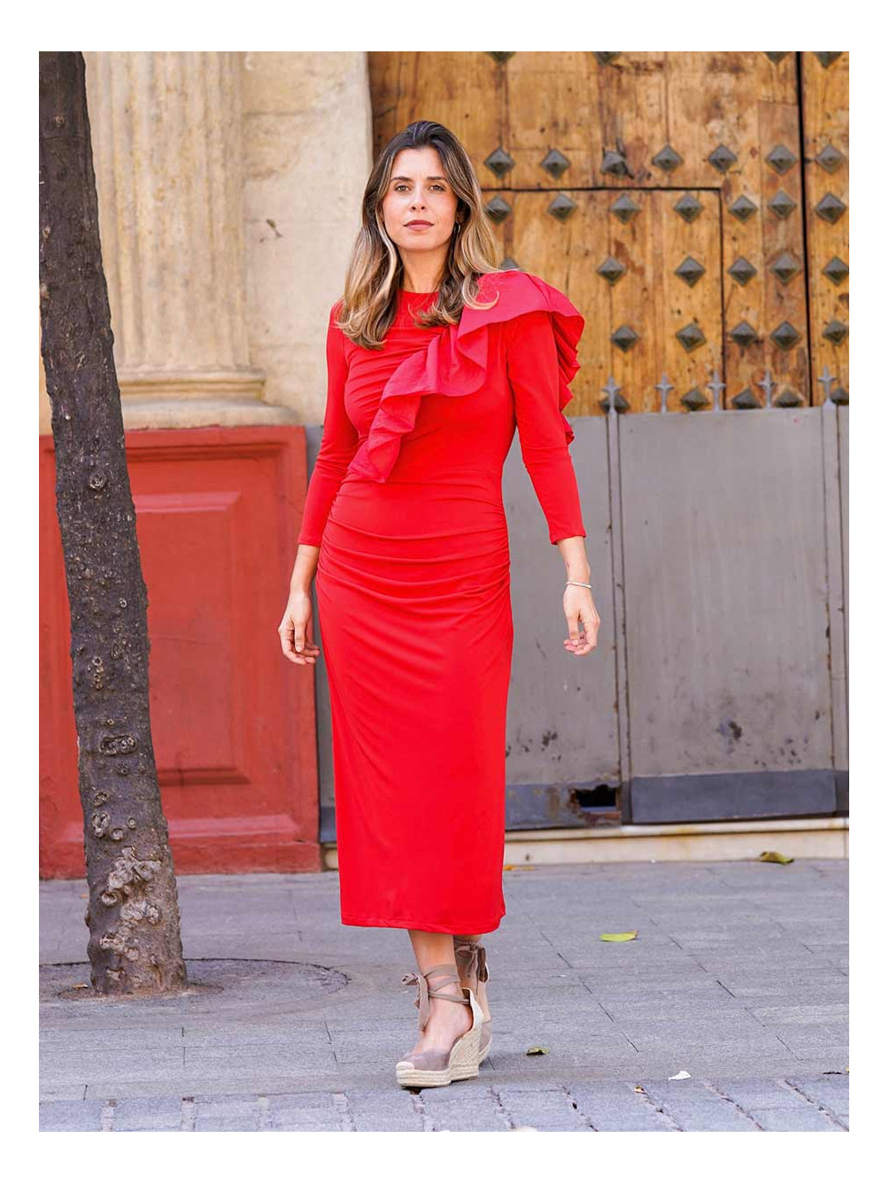 Vestido Candela, Vestido para La Feria, Vestido Rojo de Invitada, Mariquita Trasquilá