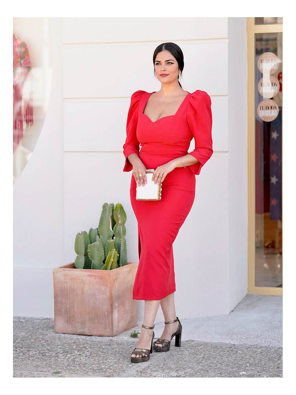 Vestido Caleta Rojo, Ropa Invitada, Moda Andaluza Fiesta, Mariquita Trasquilá