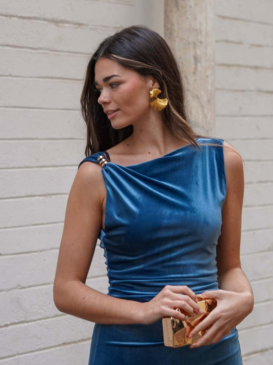 VESTIDO TERCIOPELO APLIQUE DORADO