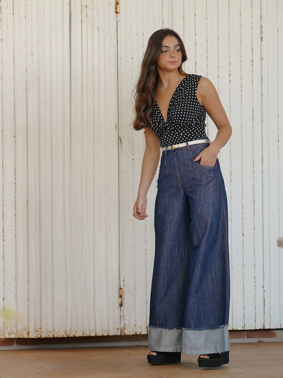 JEANS PALAZZO TIRO ALTO VUELTA