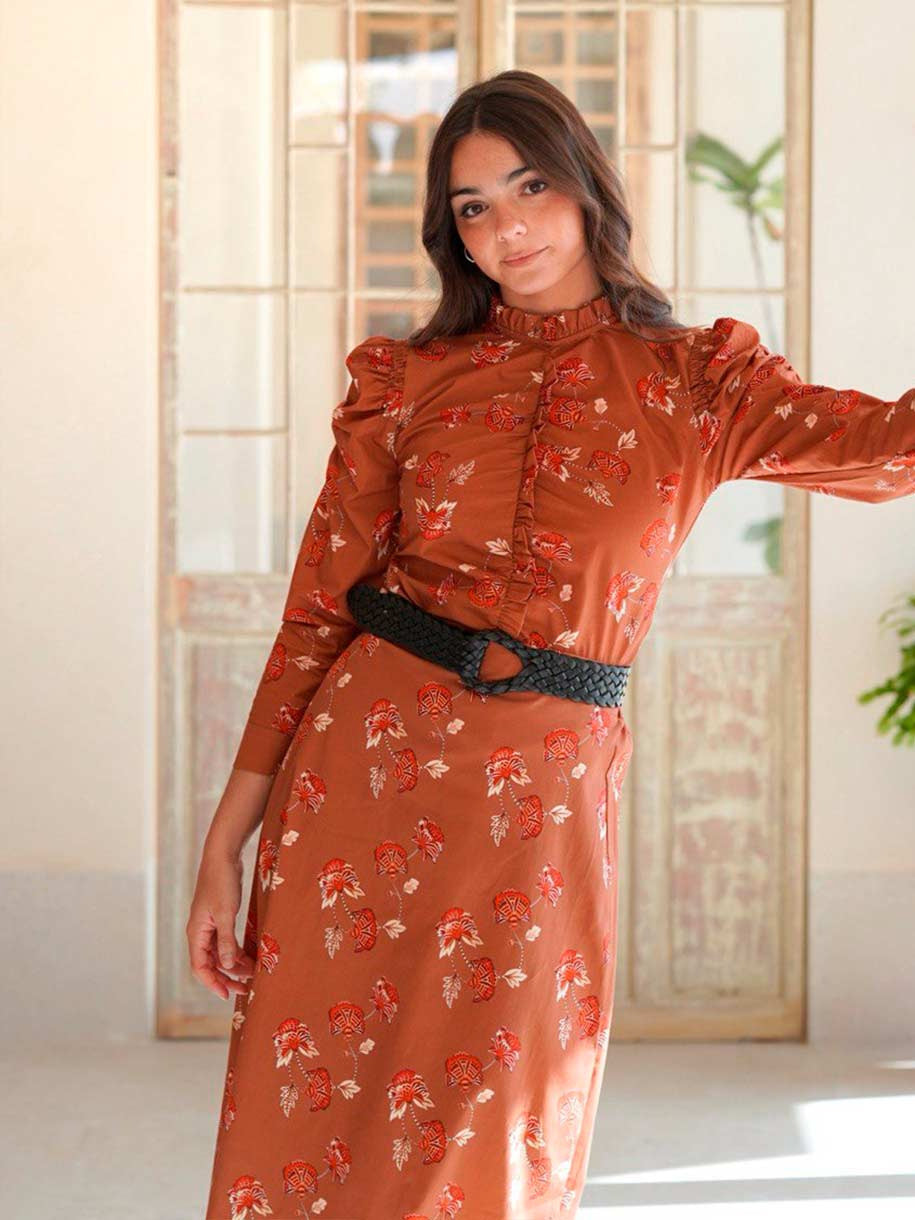 FALDA FLORAL TERRACOTA