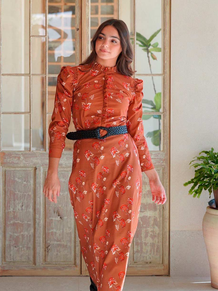 FALDA FLORAL TERRACOTA