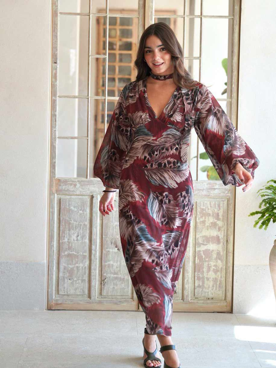 VESTIDO PRINT PLUMAS